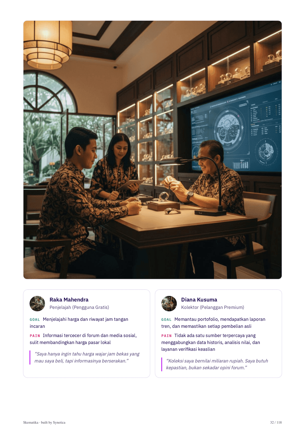 User persona page with large product research image